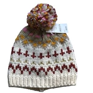 Jenni Chunky Fair Isle Knit Pom Pom Beanie One Size NWT